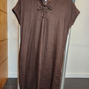 *NEW* Pure Collection dark chocolate linen laced neck dress US size 6 UK size 12